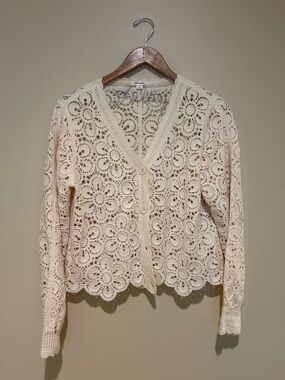 Crochet Floral V‑Neck Cardigan in Cream By Ultra Pink Boho Festival